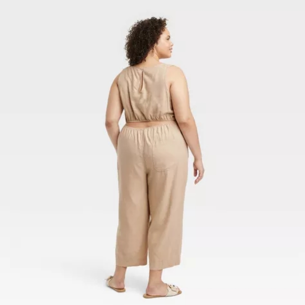 Universal‎ Thread Linen Blend Neutral Open Back Sleeveless Jumpsuit Size XXL